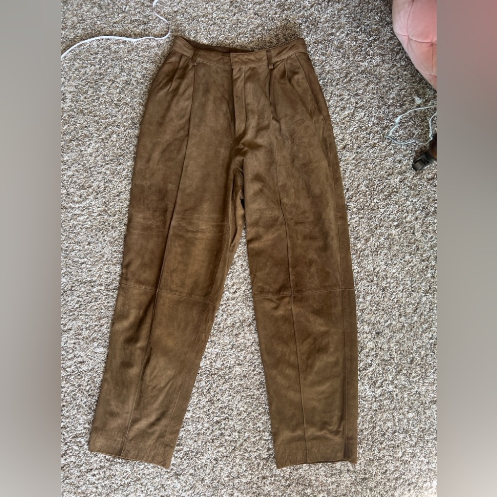Linda Allard Ellen Tracy Vintage 80s-90s Lambskin Suede Leather High Waist Pant - Picture 13 of 14